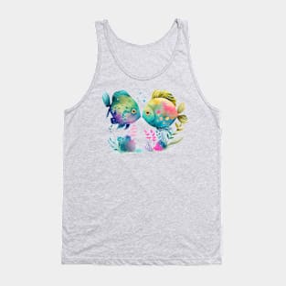 Watercolor Couple of Calorful Fish Tank Top